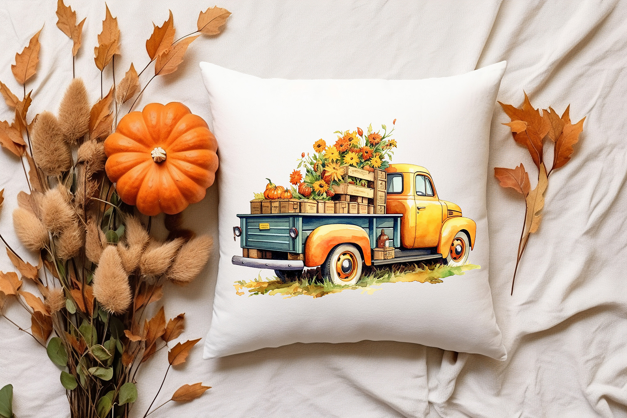 Fall Sublimation Clipart – Pumpkin Yellow Pickup Truck Clipart Bundle