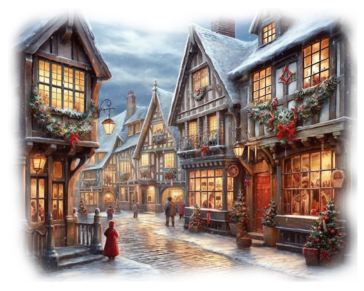 Watercolor Christmas Village Clipart PNG,  Festive Watercolor Christmas Farmhouse Clipart Bundle.